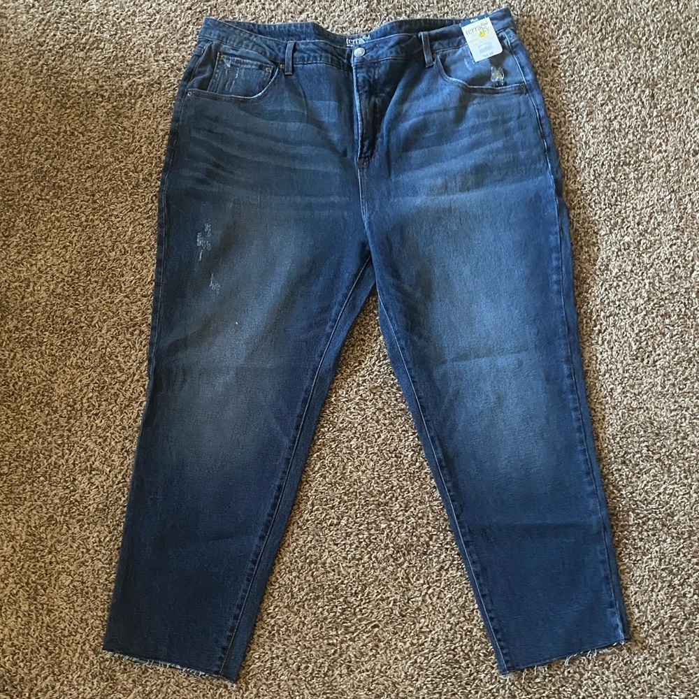 NWT- Terra & Sky Distressed Curvy Vintage Jeans - Dark Wash - 22W